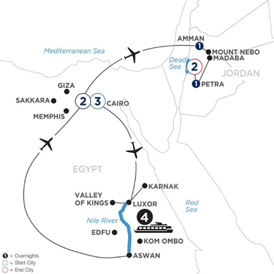 Egypt, Nile Cruise & Jordan Adventure: Itinerary Map